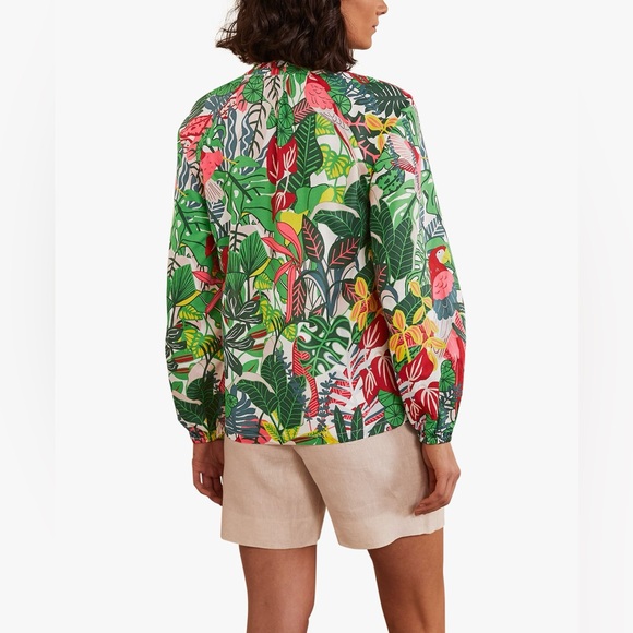 Boden Heather Parrot Print Blouse Size 2 Palm Leaf Paradise Jungle Long Sleeve - Picture 5 of 16